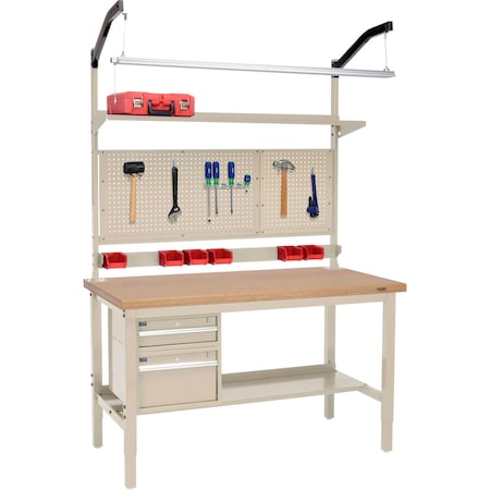 Global Industrial 72inW x 36inD Production Workbench, Shop Top Safety Edge Complete Bench, Tan 319349TN